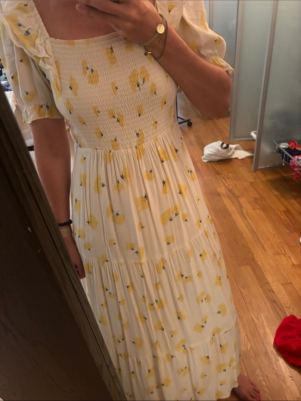 ba&sh White Midi Dress with Yellow Floral Print